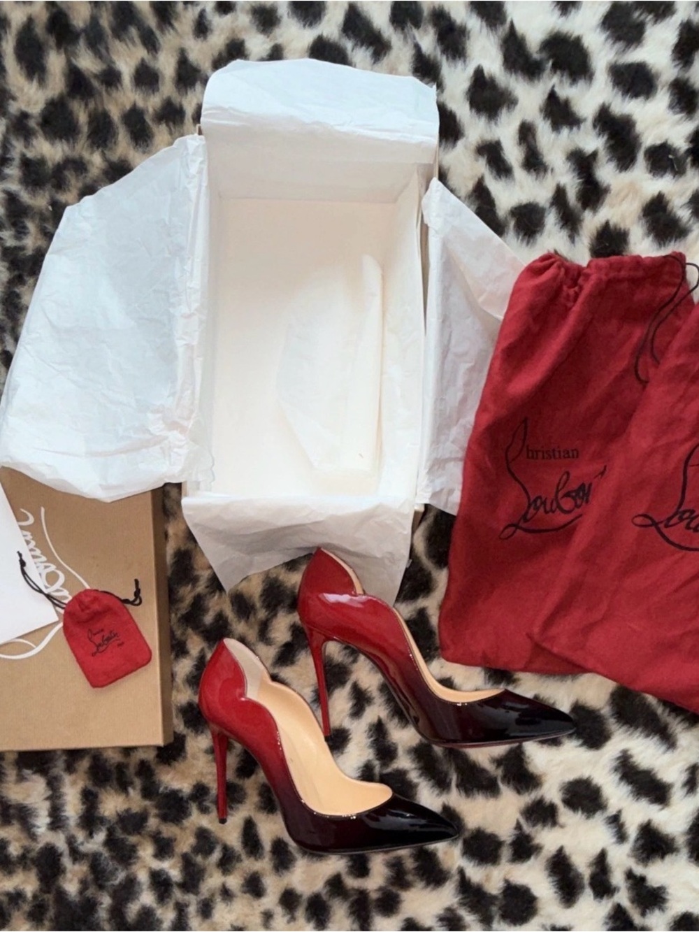 Christian Louboutin Two-Tone Red Ombre Patent Leather Stiletto Pumps